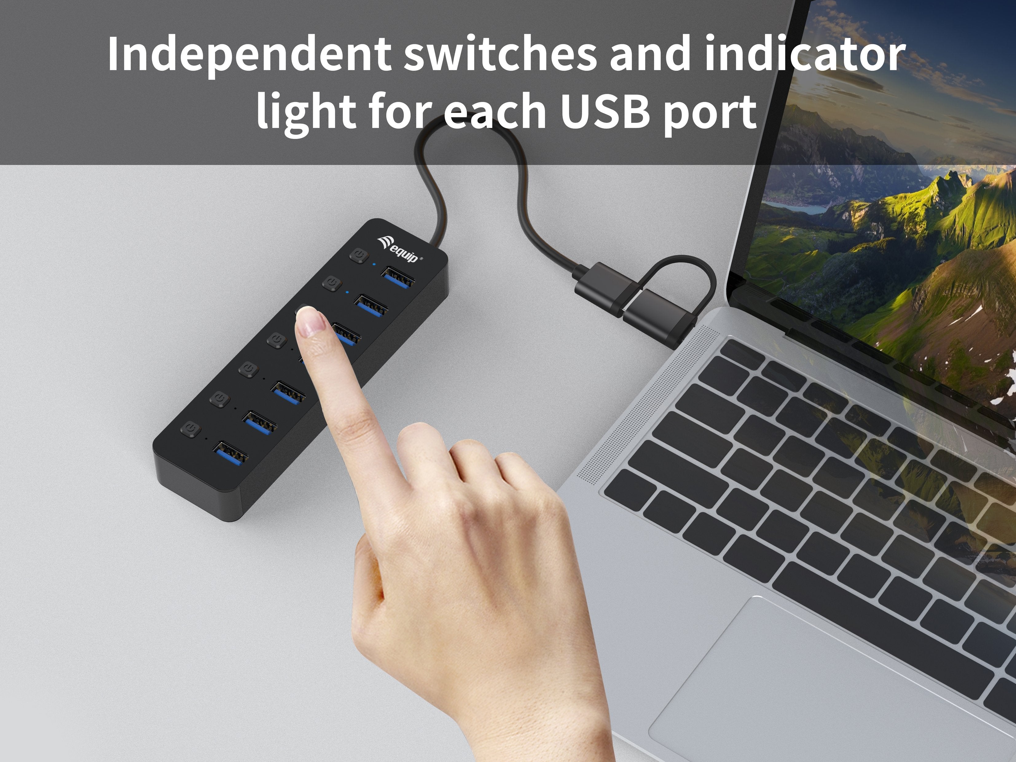 Equip Usb-Hub 7-Port 3.2 ->7x3.2 Inkl Usb-C Adaptador Negro