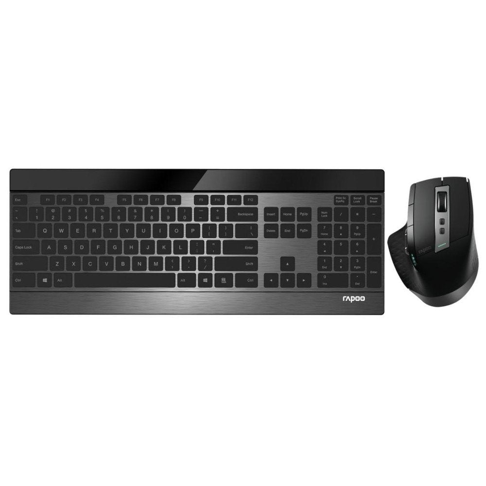 Rapoo Cableloses Ultraflaches Multi-Mode-Deskset 9900m Qwertz Keyboard + Mouse Black