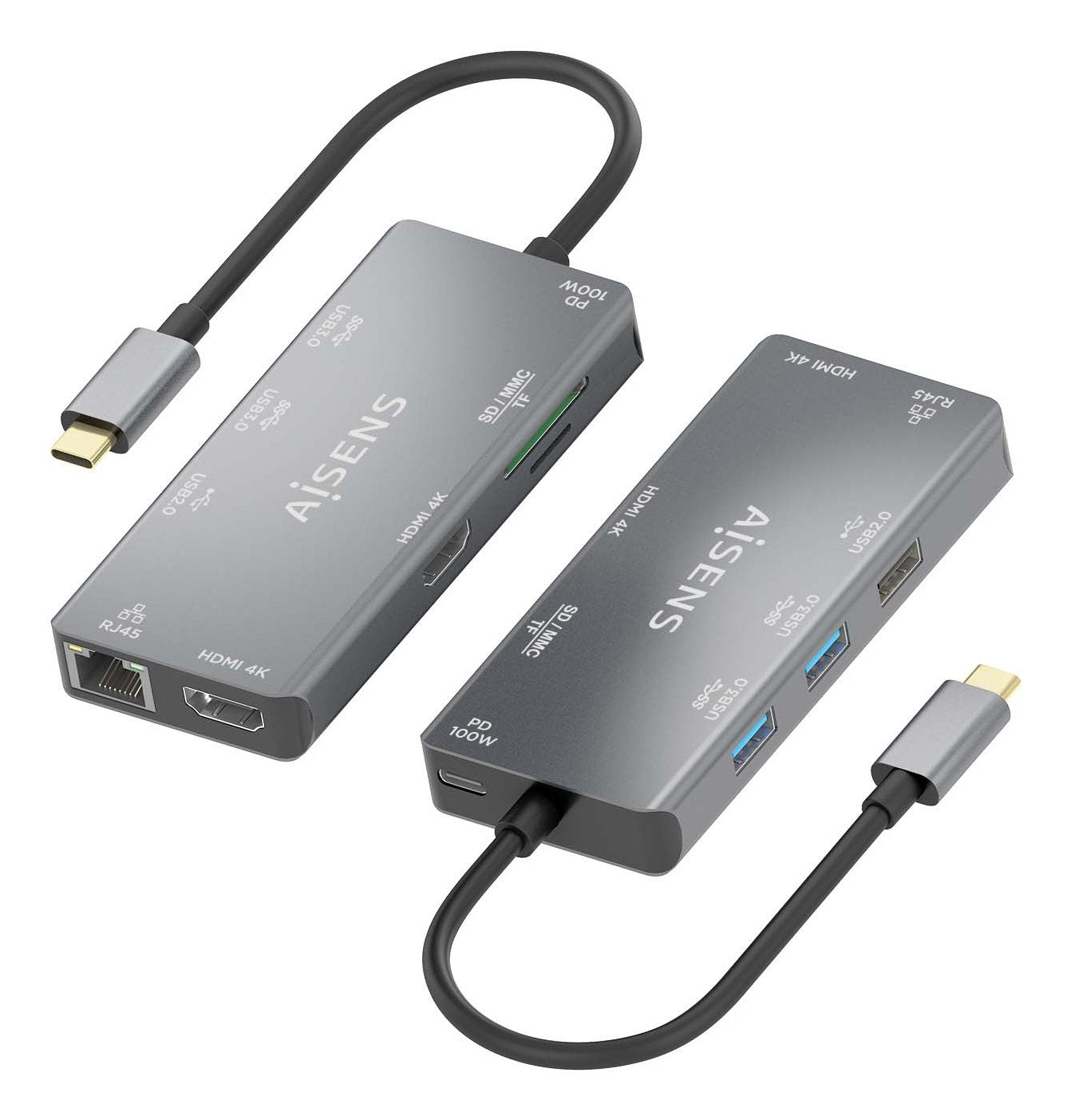 EAN 8435739901724 - AISENS ASUC-9P018-GR base para portátil y replicador de puertos Alámbrico USB 3.2 Gen 1 (3.1 Gen 1) Type- imagen 3