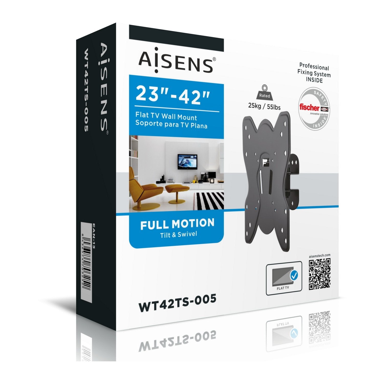 Aisens Soporte De Pared Para Pantallas 23-42'/58-106cm Hasta 25kg Giratorio E Inclinable Vesa Max. 200*200