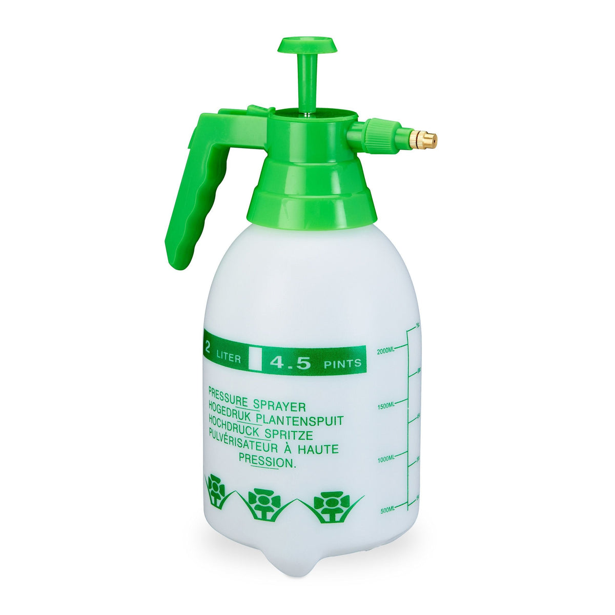 Relaxdays Pumpsprühflasche, 2 L Blanco, Verde