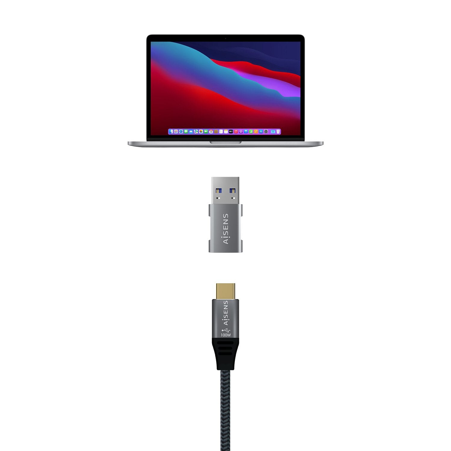 Aisens Mini Adaptador Usb 3.2 Gen2 10g 3a - Tipo Usb-C/H-A/M - Gris