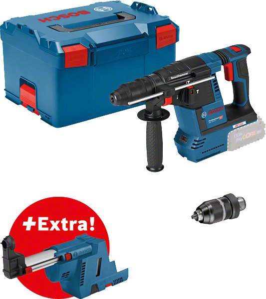Taladro Percutor A Batería Bosch Professional Gbh 18v-26 F Professional, Con Gde 18v-16 Azul/Negro, Sin Batería Ni Cargador, En L-Boxx 061191000k