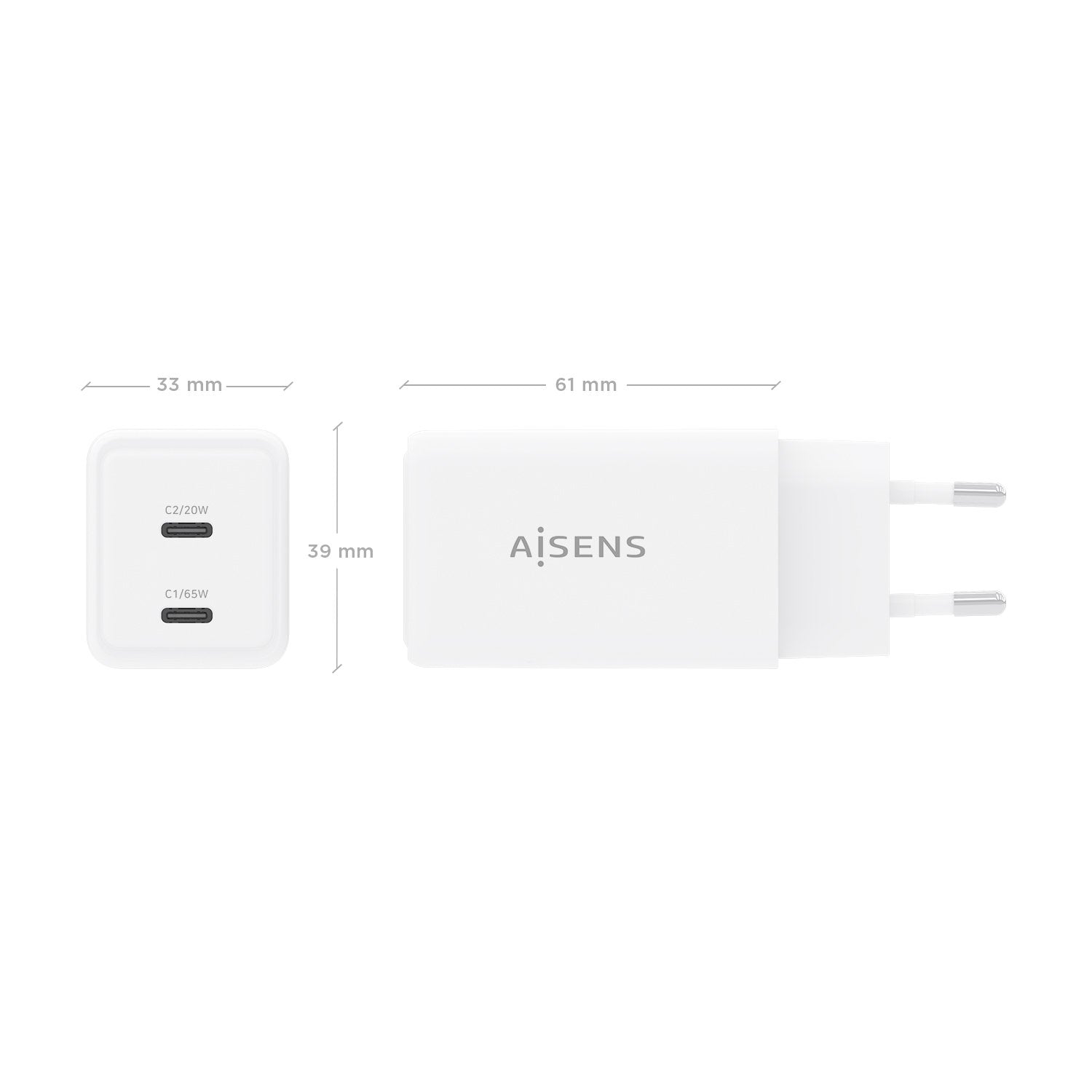Aisens Cargador Gan 65w, 2xusb-C Pd3.0 Qc4.0, Blanco