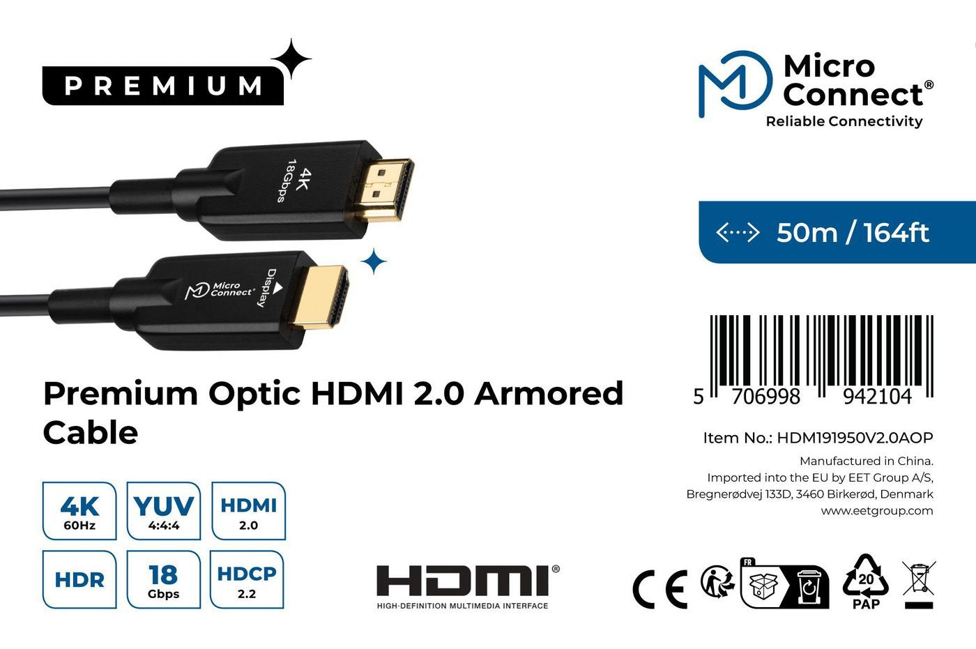 EAN 5706998942104 - Microconnect HDM191950V2.0AOP cable HDMI 50 m HDMI tipo A (Estándar) Negro imagen 2