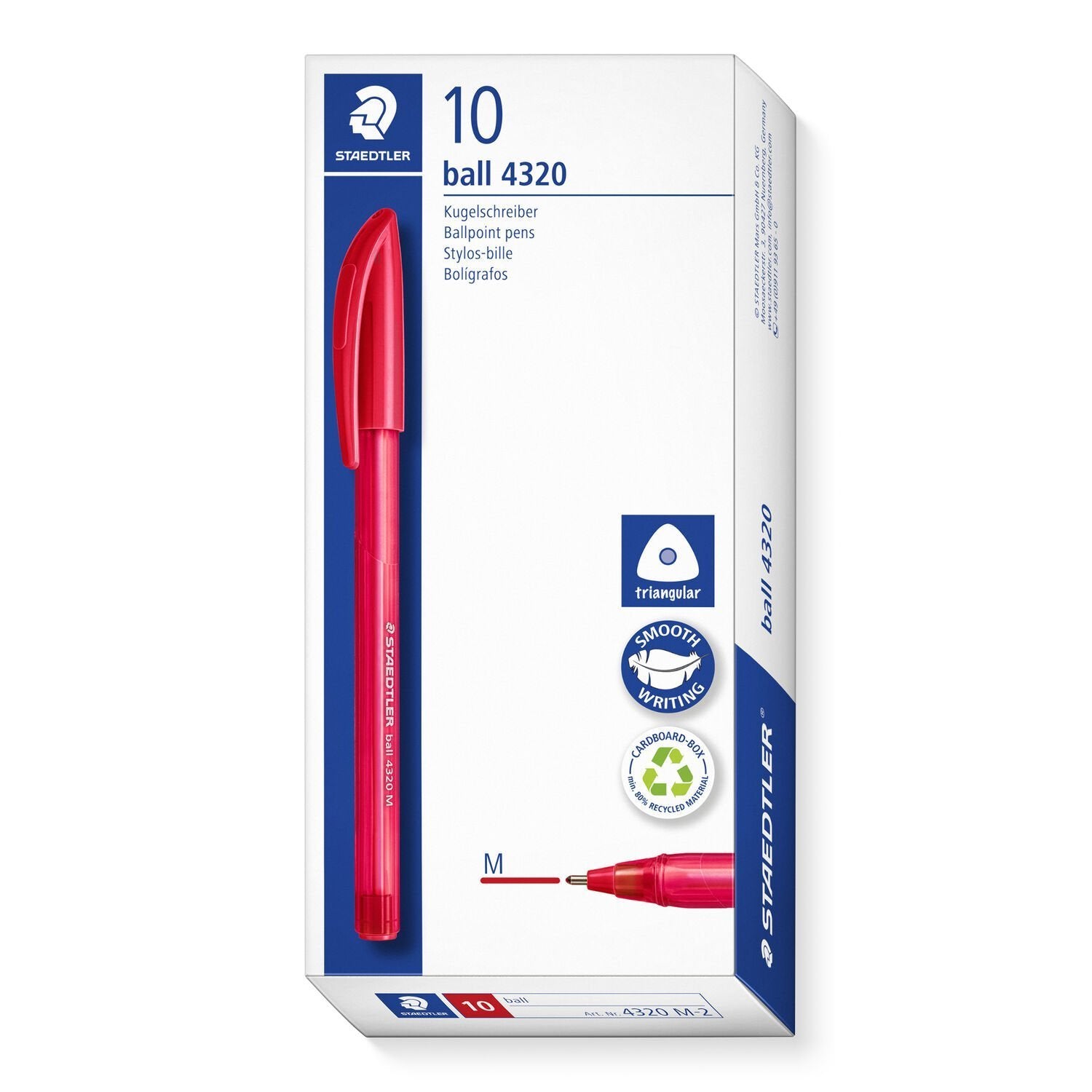 Staedtler Bolígrafo Ball 4320 M 1,0mm Triangular Rojo 10u