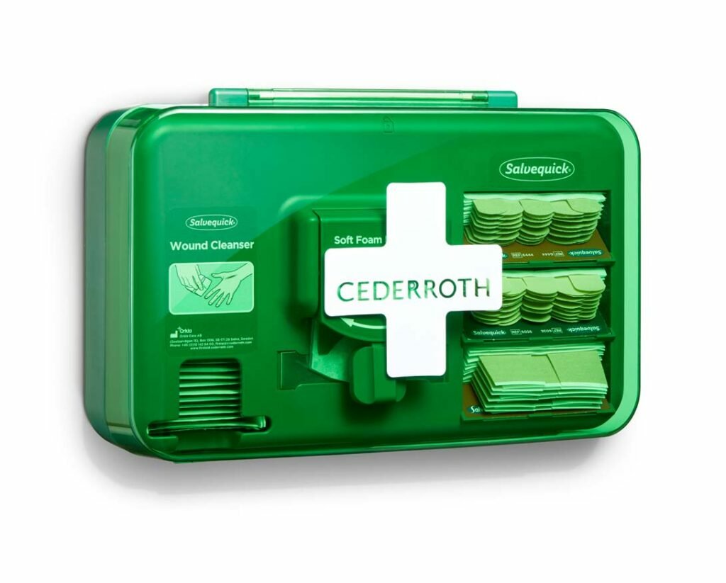 Cederroth Dispensador Para El Cuidado De Heridas - Incluye Diferentes Tamaños De Apositos Color Beige, Toallitas Para Heridas Y Venda Autoadherente