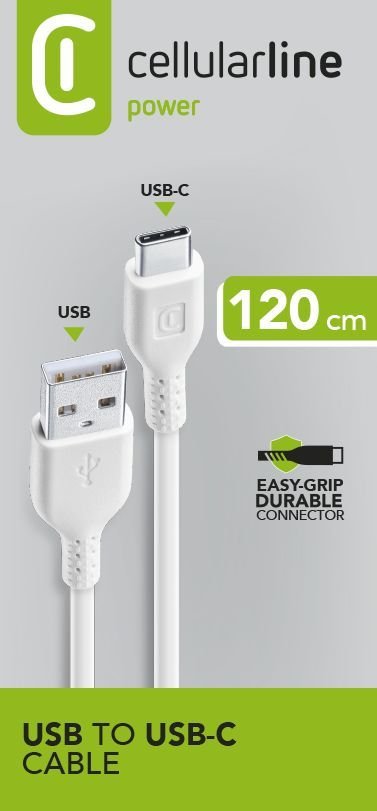 Cable Cellularline Power Data 1.2 M Usb-A  Typ-C Blanco