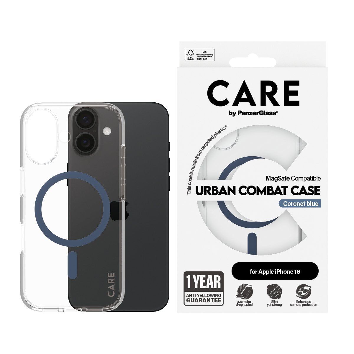 EAN 5715685004315 - PanzerGlass CARE™ by ® Urban Combat Case Transparent w. Blue MagSafe iPhone 16 funda para teléfono móvil  imagen 2
