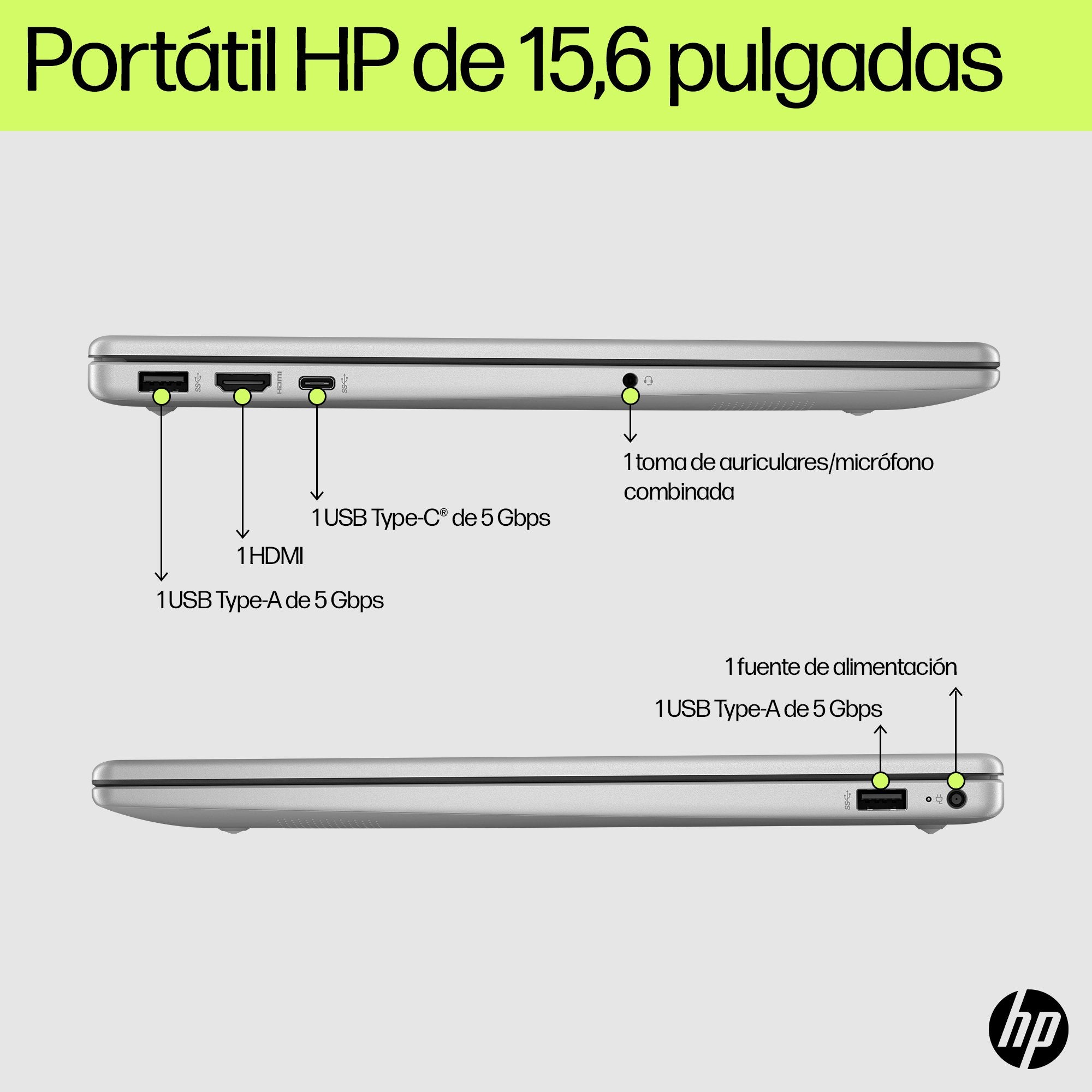 Portatil Hp Laptop 15-Fd0240ns Silver 15.6" Full Hd Intel Core I5 De 13.ª Generación 16gb Ddr4-3200 512gb M2 Nvme M.2 Windows 11 Home