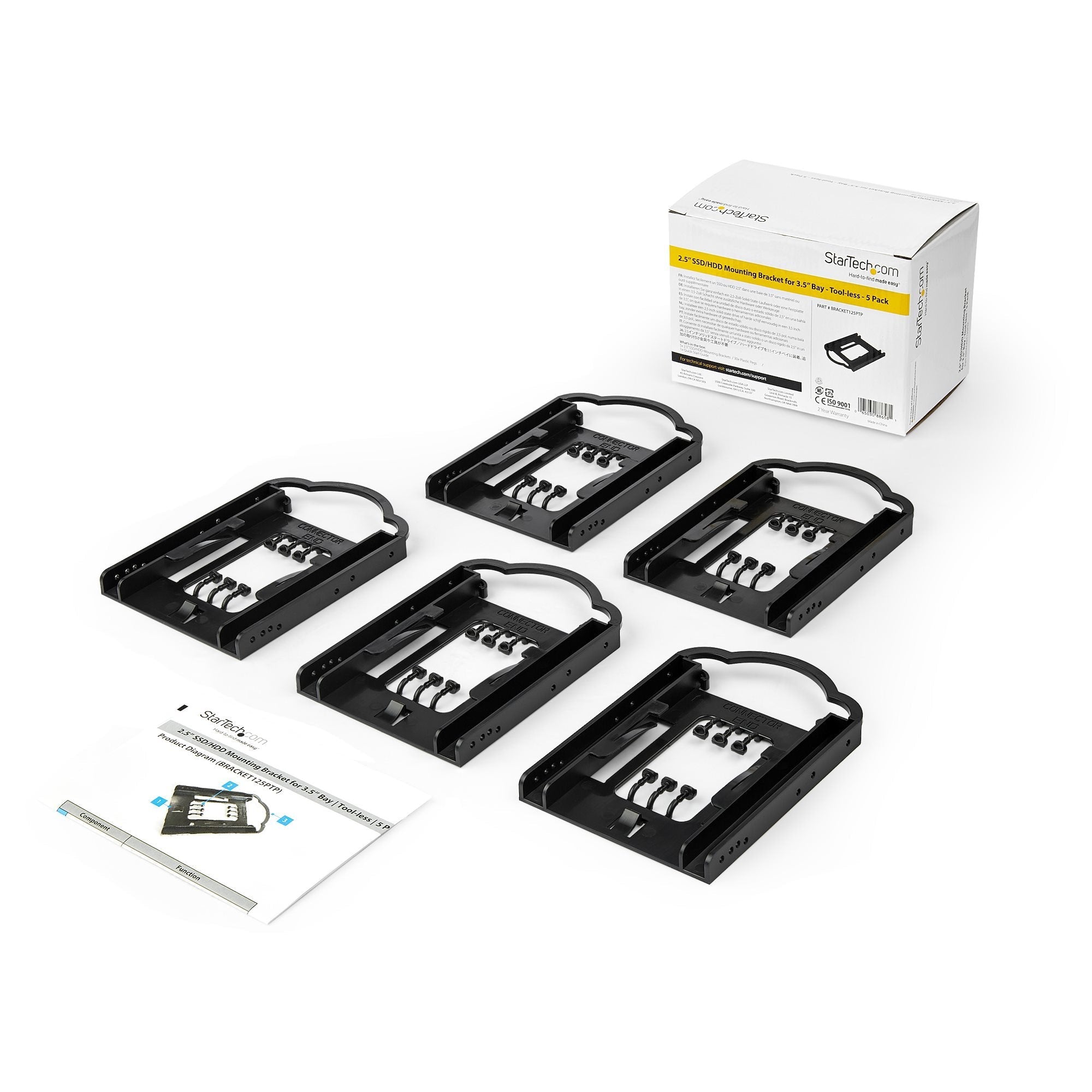 Startech.Com Bracket De Montaje Para Discos Duros Ssd De 2,5" En Bahías De 3,5 Pulgadas - Paquete De 5 - Sin Herramientas - Juego De Montaje De Unidades De Disco Duro