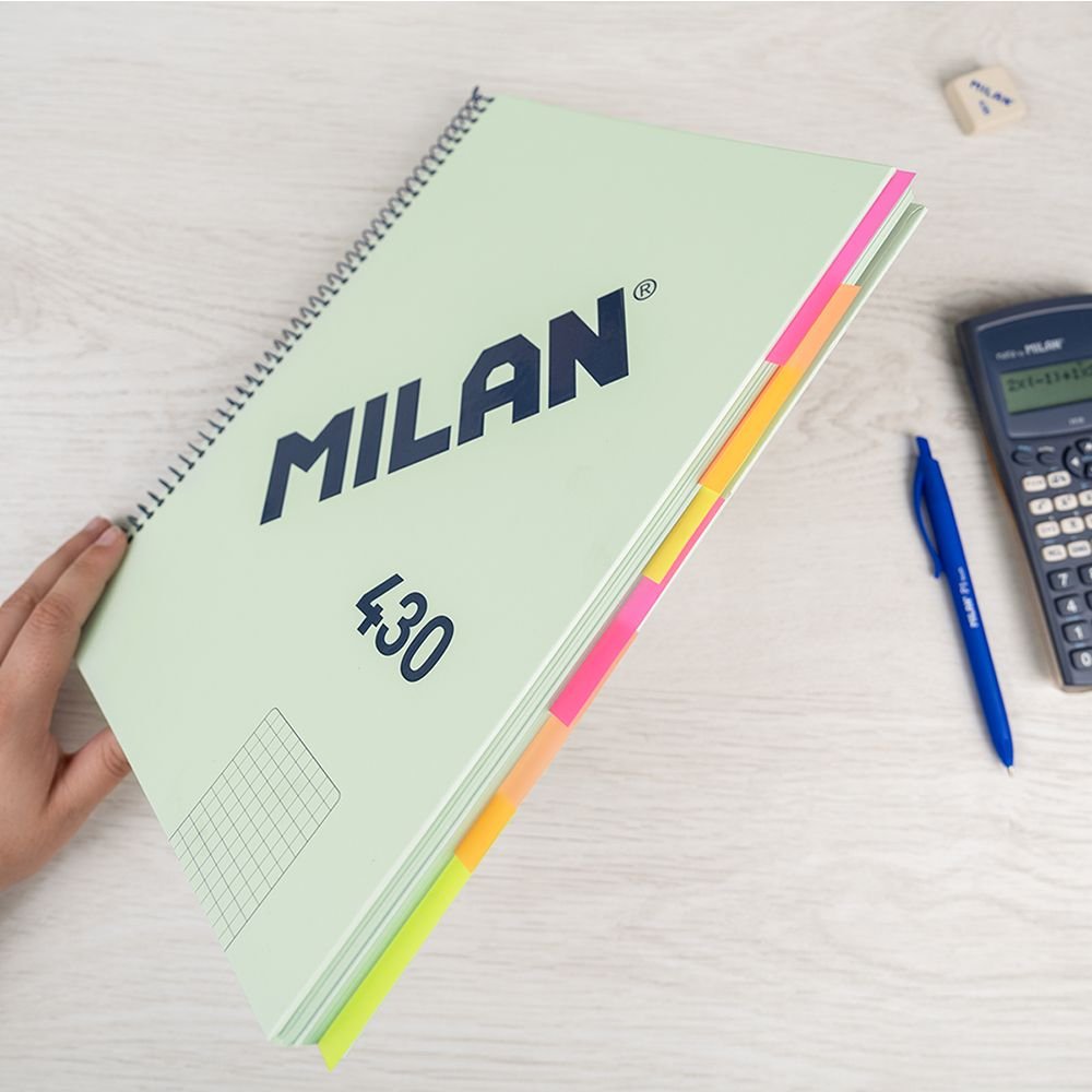 Milan 430 Since 1918 Cuaderno A4 Con Espiral - Cuadricula 5x5mm - 120 Hojas De 95g - Tapa Dura - Azul