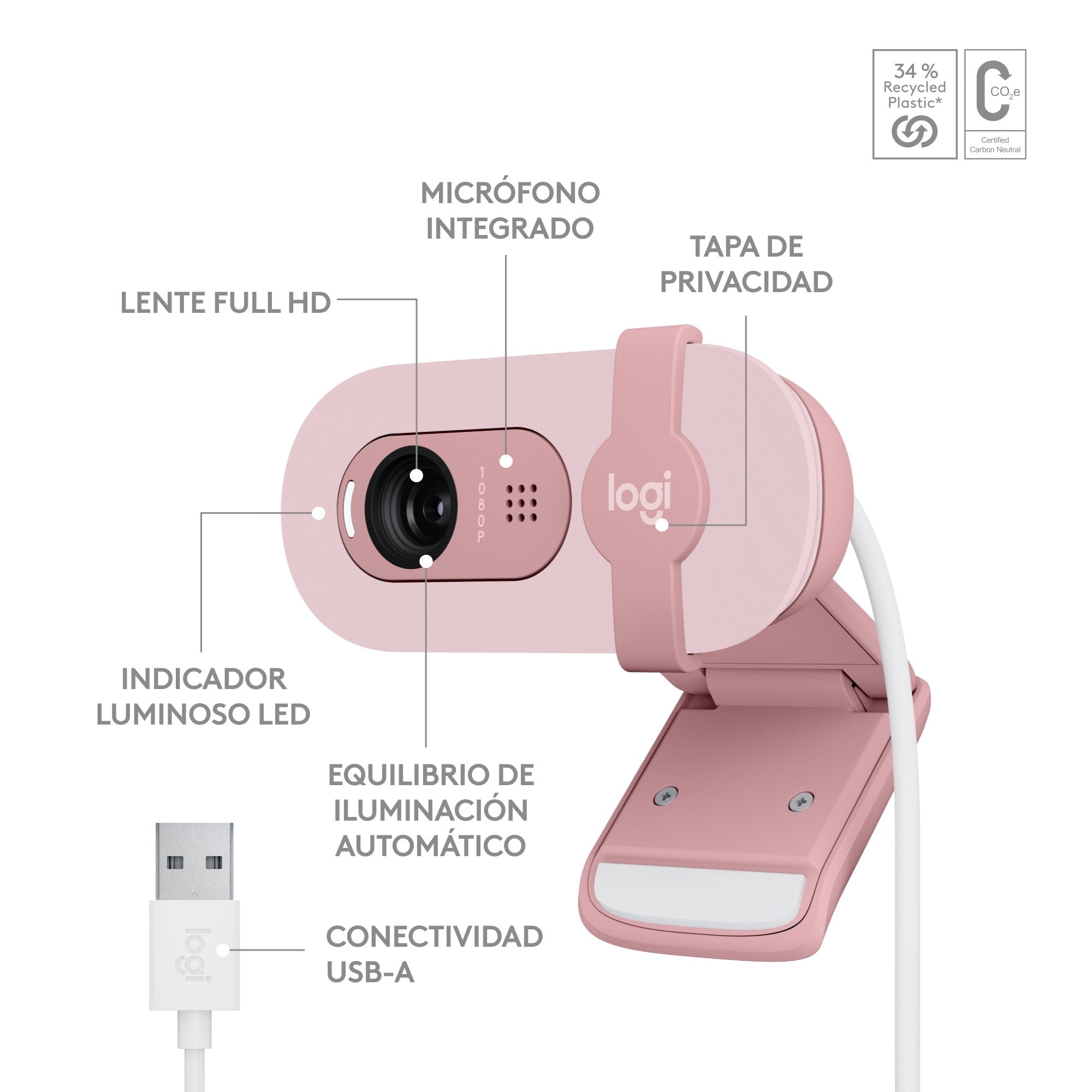 EAN 5099206113282 - Logitech 960-001623 cámara web 2 MP 1920 x 1080 Pixeles USB Rosa imagen 11