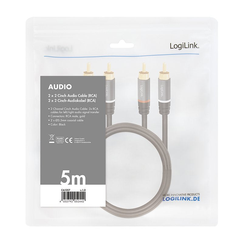 Logilink Cable De Audio 2x Rca -> 2x Rca  M/M 5m Negro