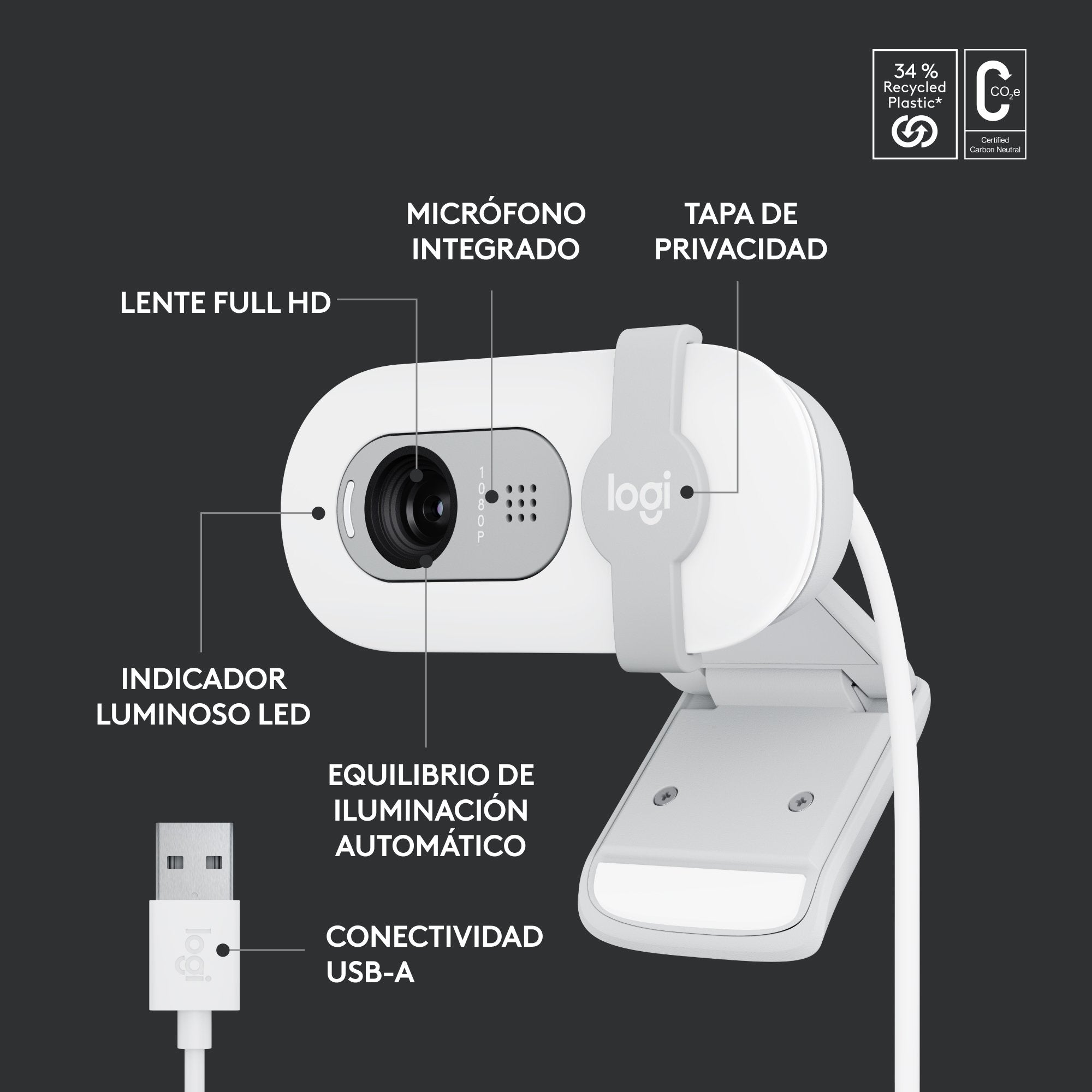 EAN 5099206113275 - Logitech 960-001617 cámara web 2 MP 1920 x 1080 Pixeles USB Blanco imagen 11