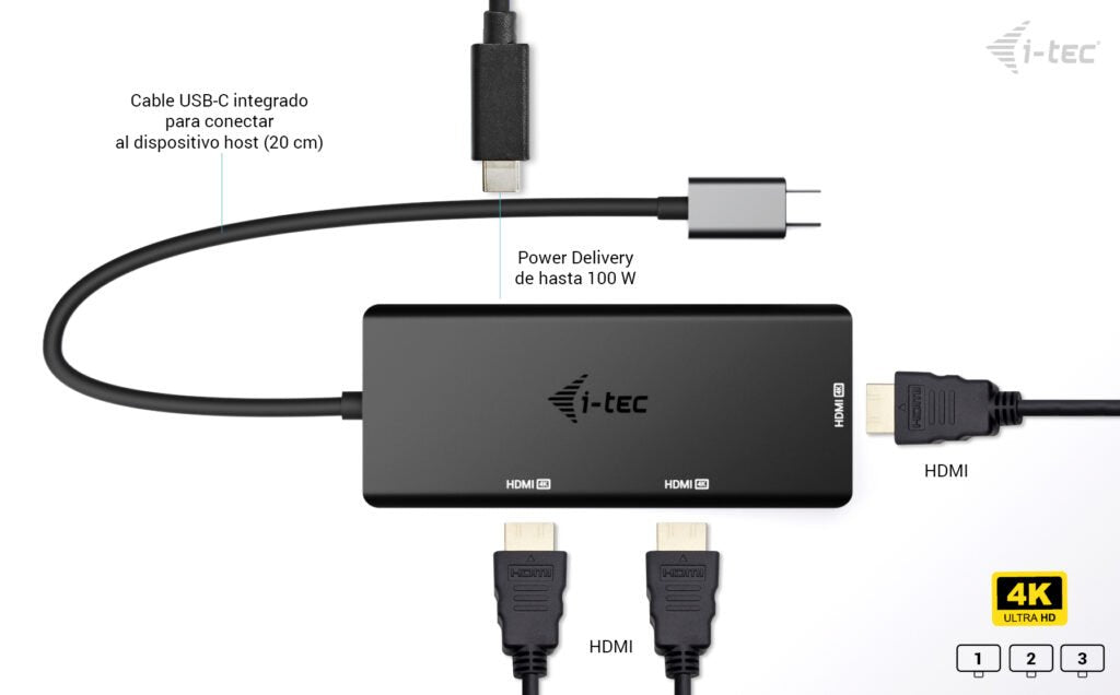 I-Tec Usb-C Triple 4k Hdmi Video Adapter 3x Hdmi 4k 60hz Pd 100w