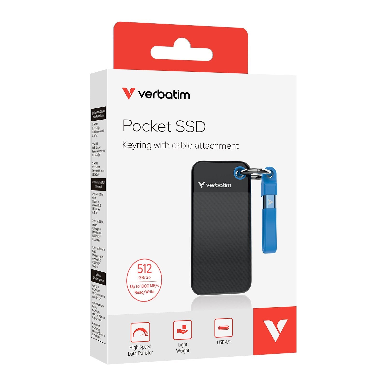 Verbatim Ssd 512gb, Usb 3.2, Tipo-C, Pocket, Negro/Azul