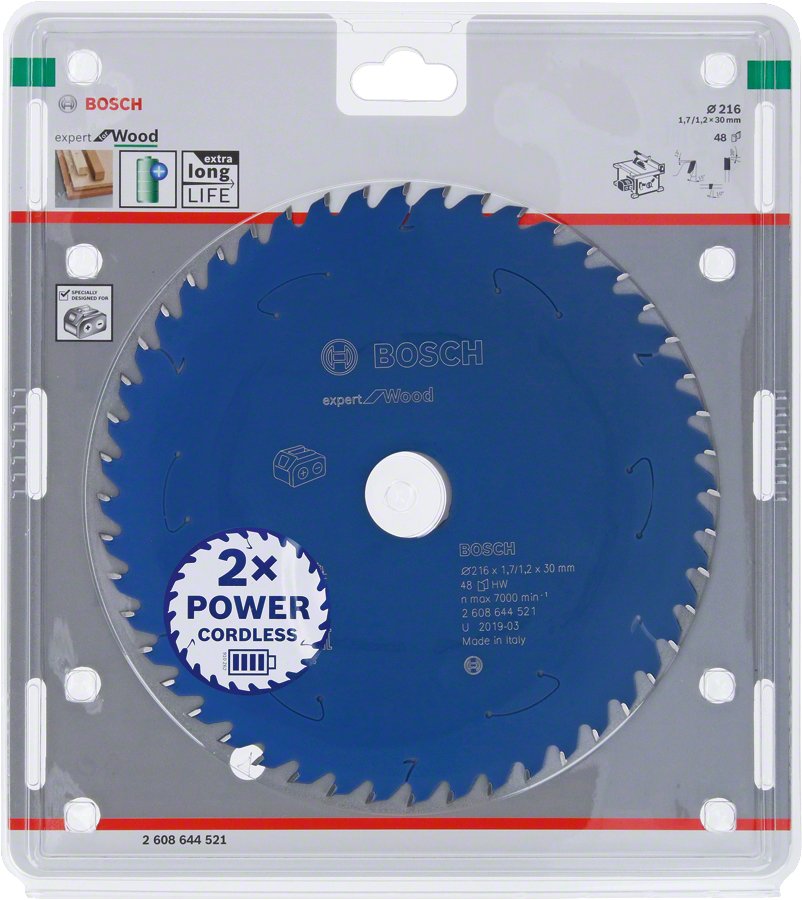 Hoja De Sierra Circular Bosch Expert Para Madera, Ø 216 Mm, 48 Dientes (Diámetro De 30 Mm, Para Sierras De Mesa Inalámbricas)