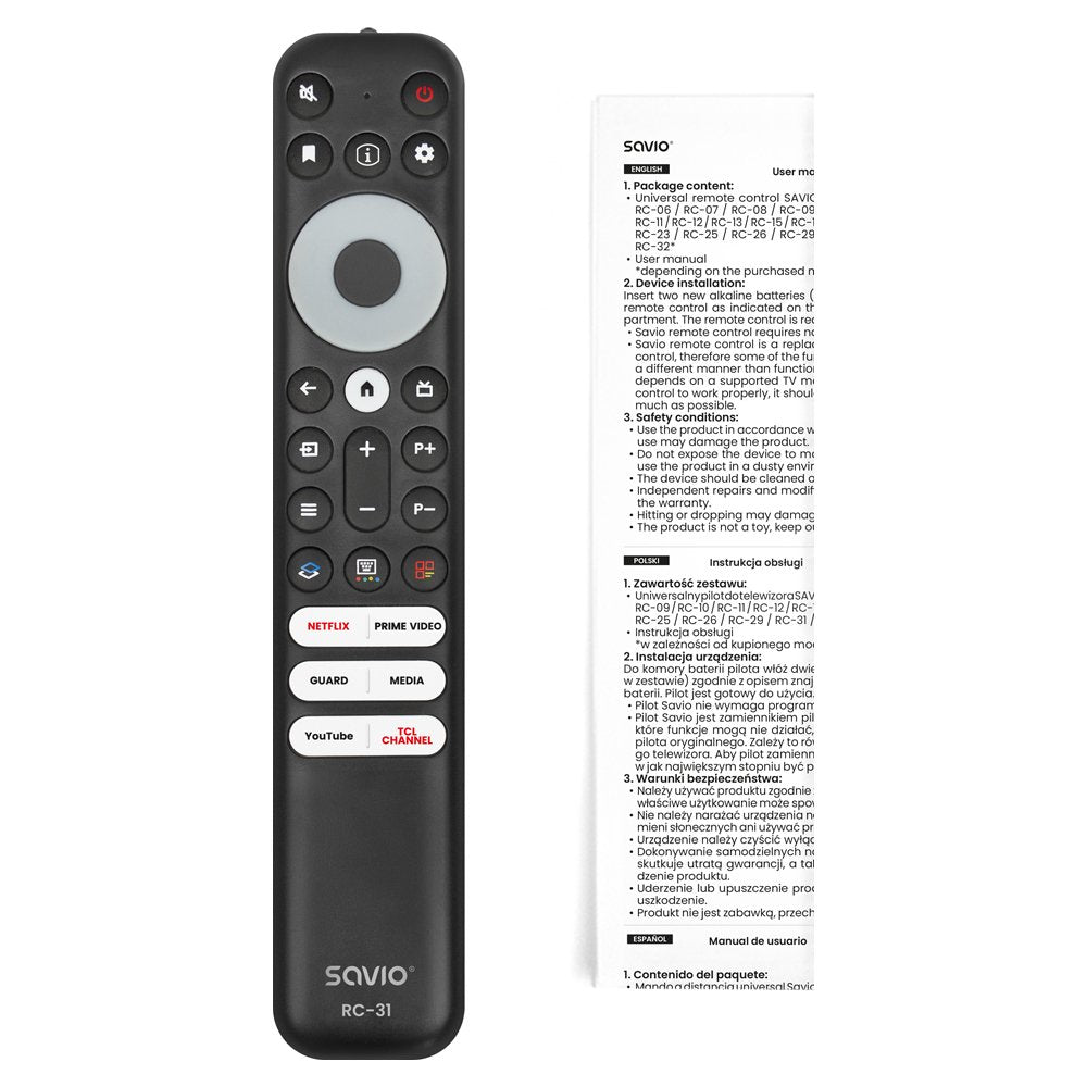 Savio Rc-31 Mando A Distancia Universal/De Repuesto Para Tv Tcl  Smart Tv