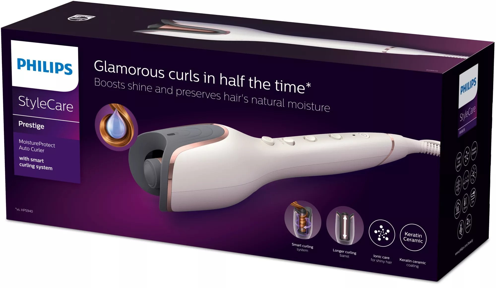 Bhb878-00 Automatic Curling Iron Moistureprotect Ceramic And Keratin Ionic 27 Options Blanco