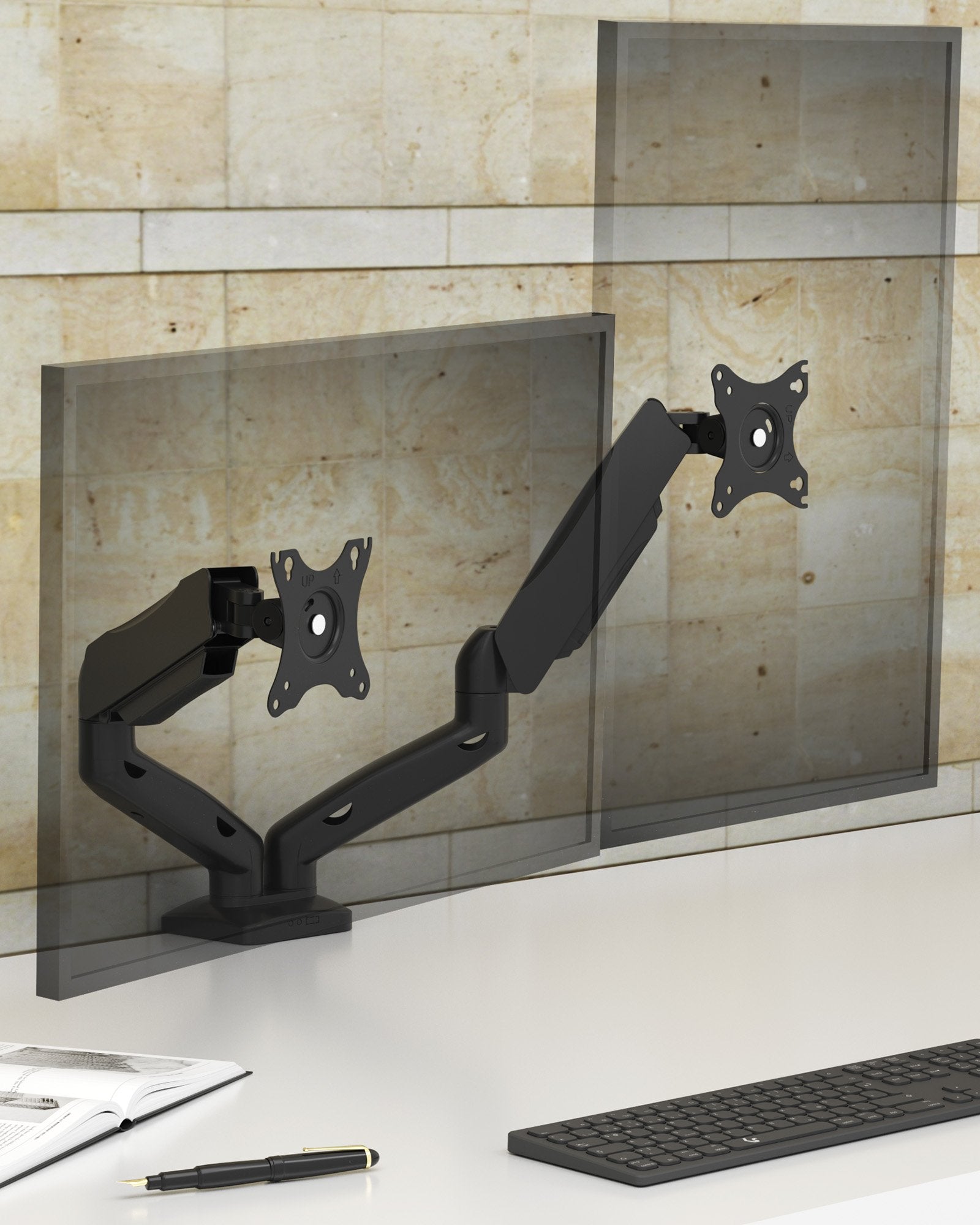 Monitor Soporte Para  Icy Box Ib-Ms204-T Negro, Para 2 Monitores De Hasta 32" 81cm  61074