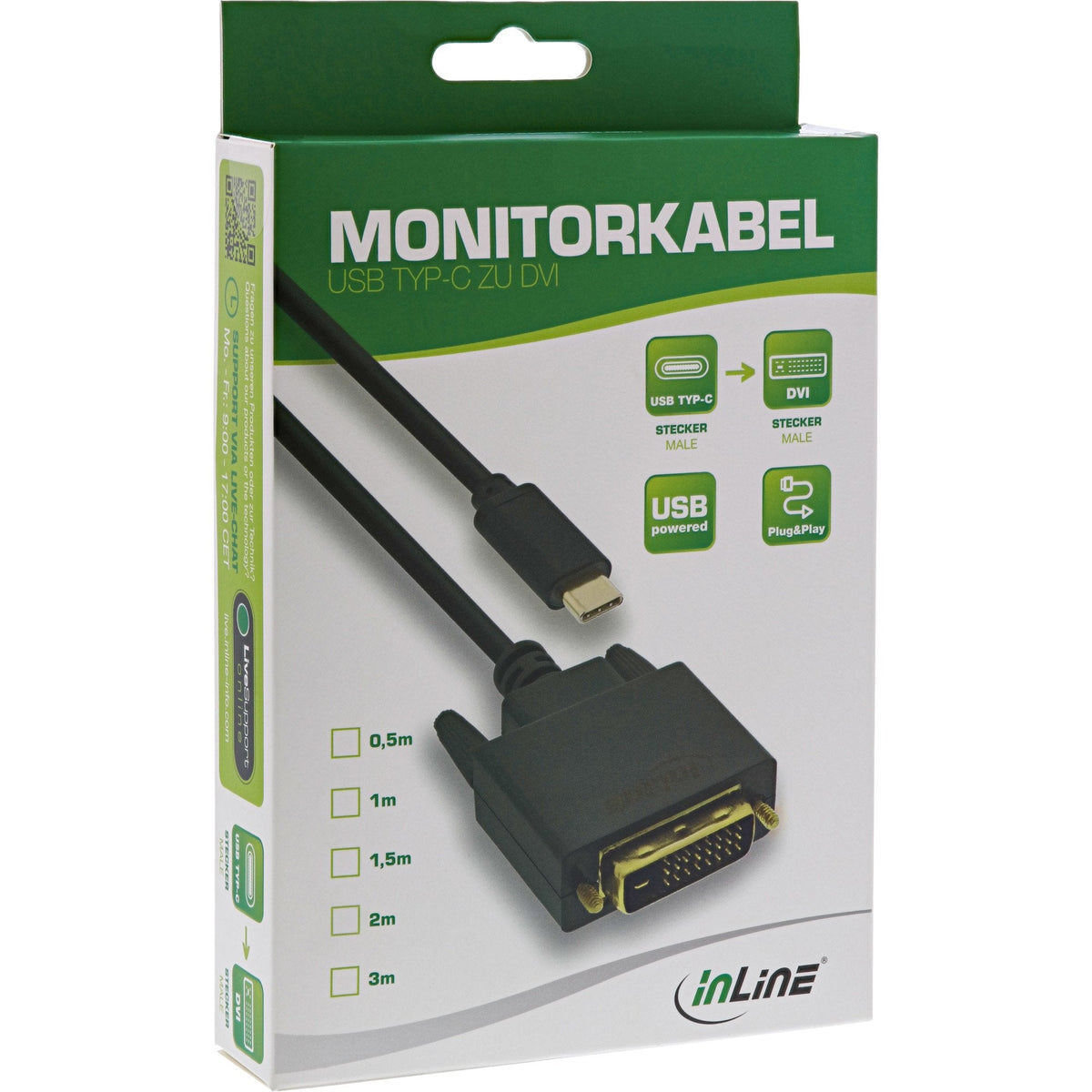 Cable Inline, Usb Tipo C Macho A Dvi Macho (Modo Dp Alt), Negro, 1 M