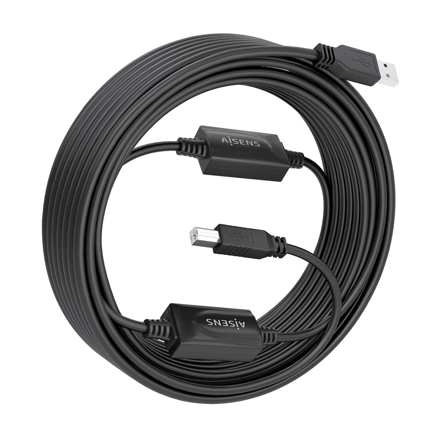Aisens Cable Usb 2.0 Con Amplificador, Tipo A/M-B/M, Negro, 15m