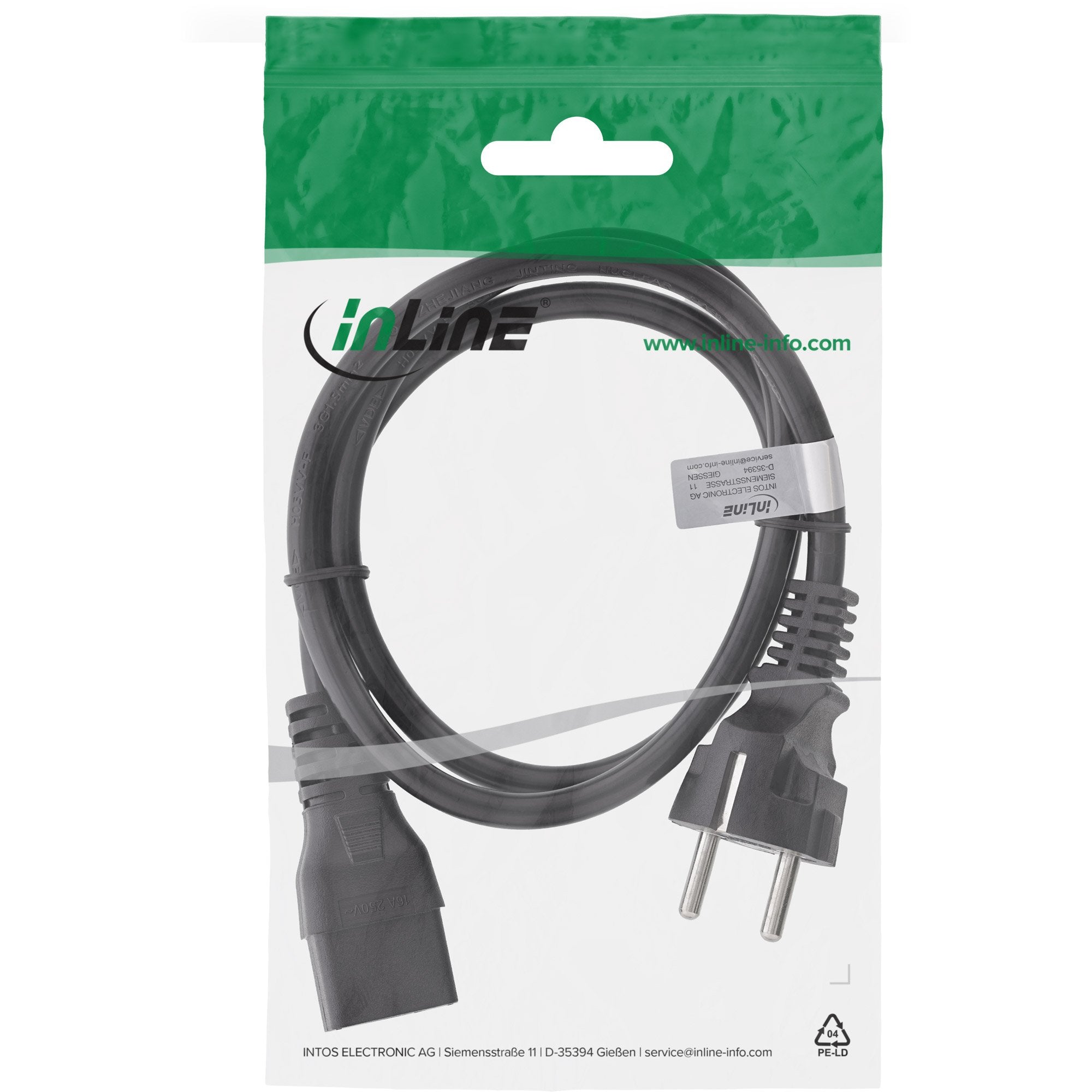 Cable De Alimentación Inline 16a Tipo F Recto A Conector Iec Iec320/C19 0,5m