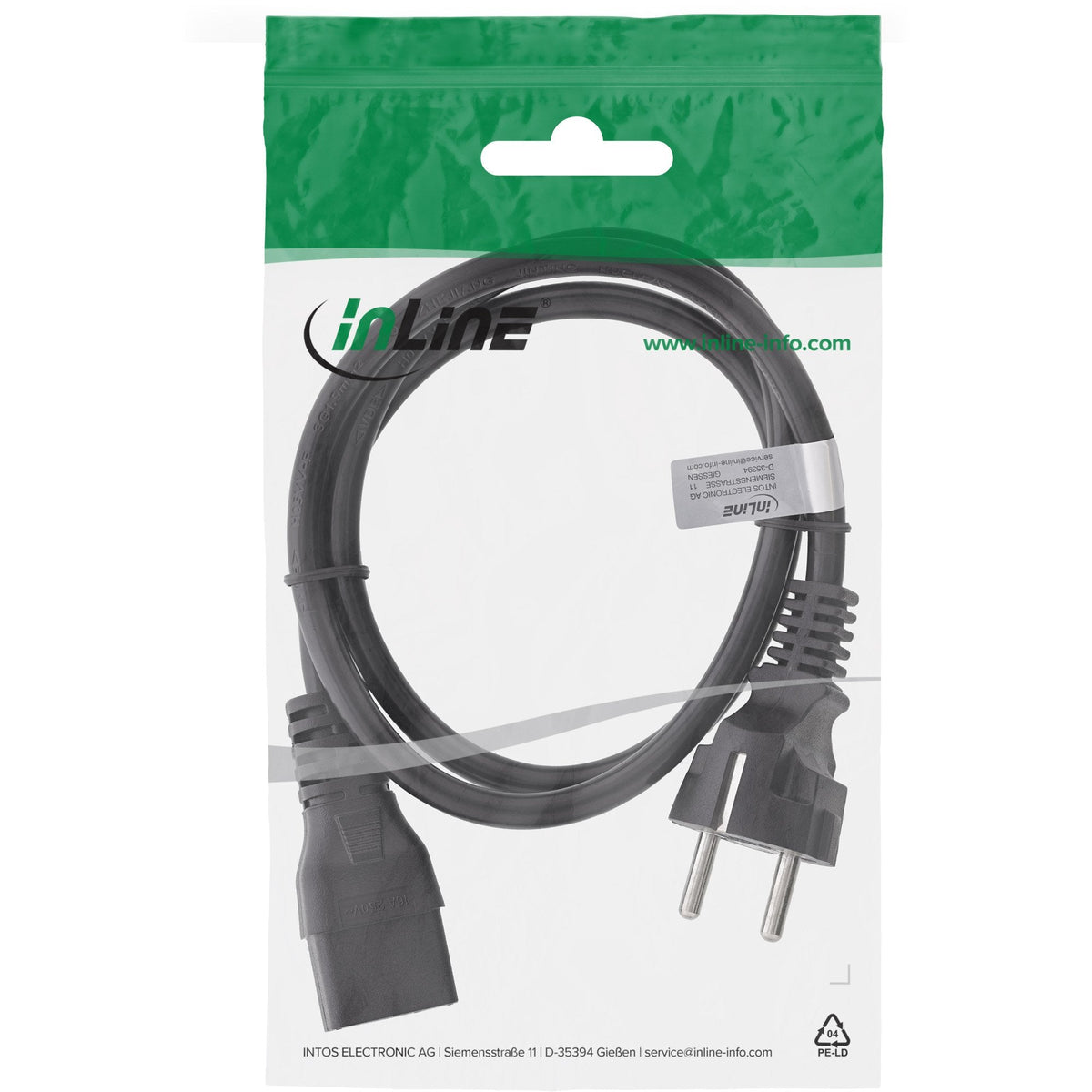 Inline® Power Cable 16a Type F Straight A Iec Connector Iec320/C19 1m