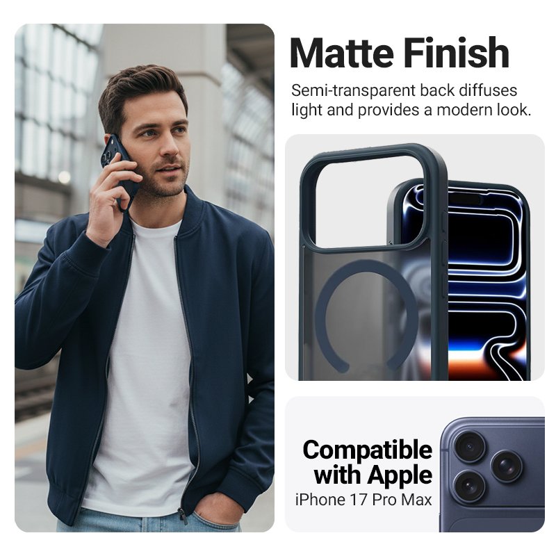 Etui Hybrid Matte Magnetic Etui Magsafe Iphone 17 Pro Max Granatowe
