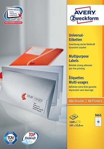 Avery Zweckform Etiquetas 3665 Blanco 105,0 X 33,8 Mm