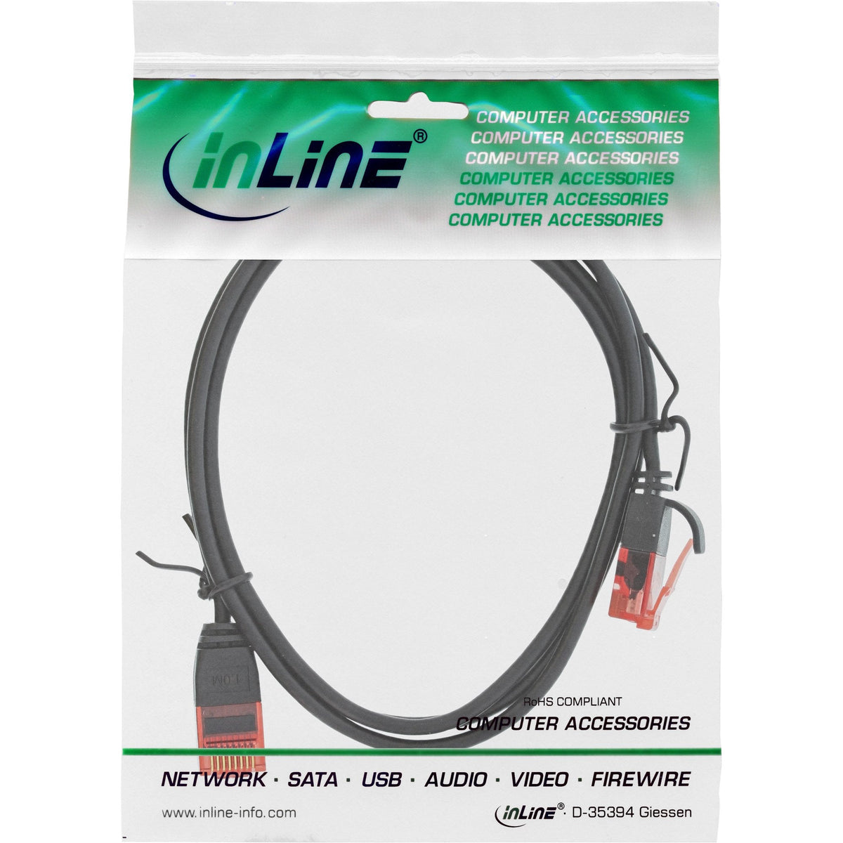 Cable De Red Inline Slim, U/Utp, Cat.6, Negro, 0,5 M