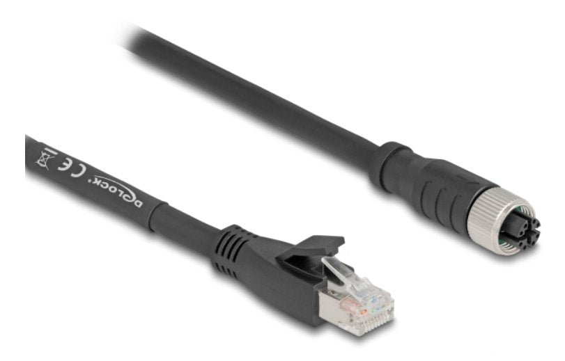 Delock M12 Cable X-Kodiert 8 Pin Buchse Zu Rj45 Stecker Cat.5e S Ftp Flexibel 2 M Schwarz