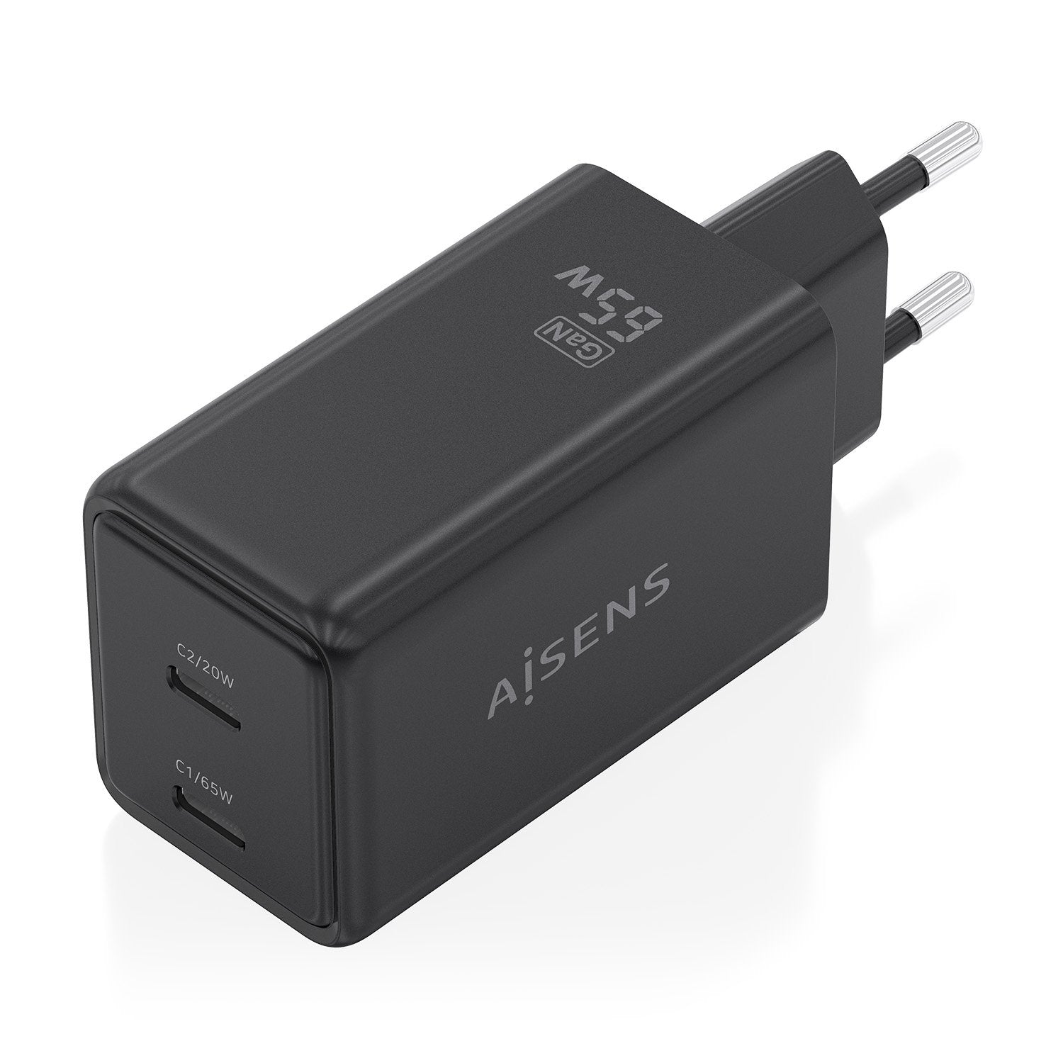 Aisens Cargador Gan 65w, 2xusb-C Pd3.0 Qc4.0, Negro