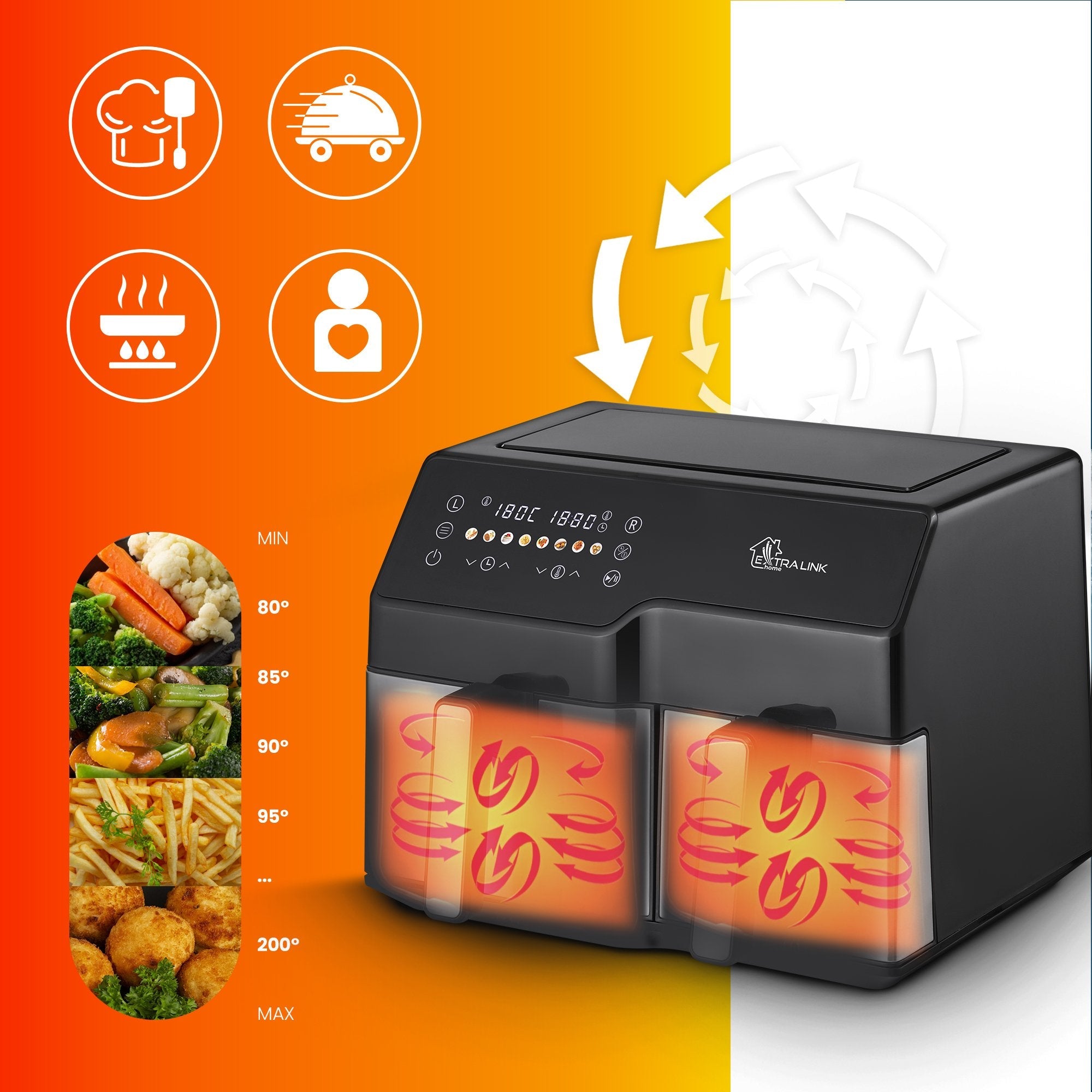 Extralink Home Air Fryer 10l (6l+4l) Eu Sj-1000 2500w
