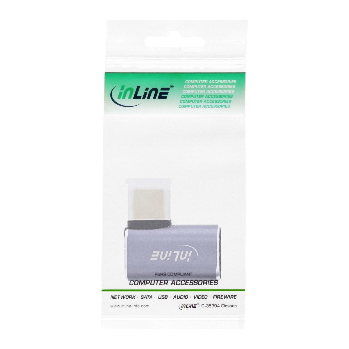 Adaptador Inline Usb4, Usb Tipo C Macho/Hembra En Ángulo Derecho/Izquierdo, Aluminio, Gris