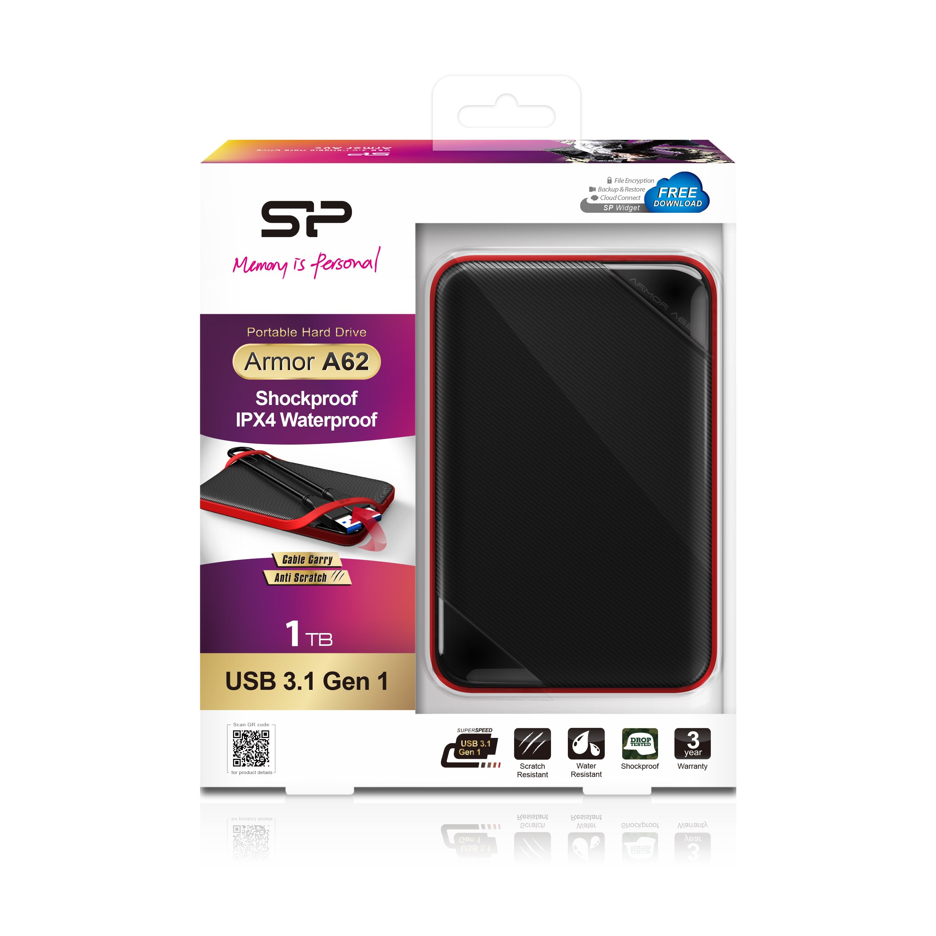 EAN 4712702658385 - Silicon Power Armor A62 disco duro externo 1 TB 2.5" USB tipo A 3.2 Gen 1 (3.1 Gen 1) Negro, Rojo imagen 6