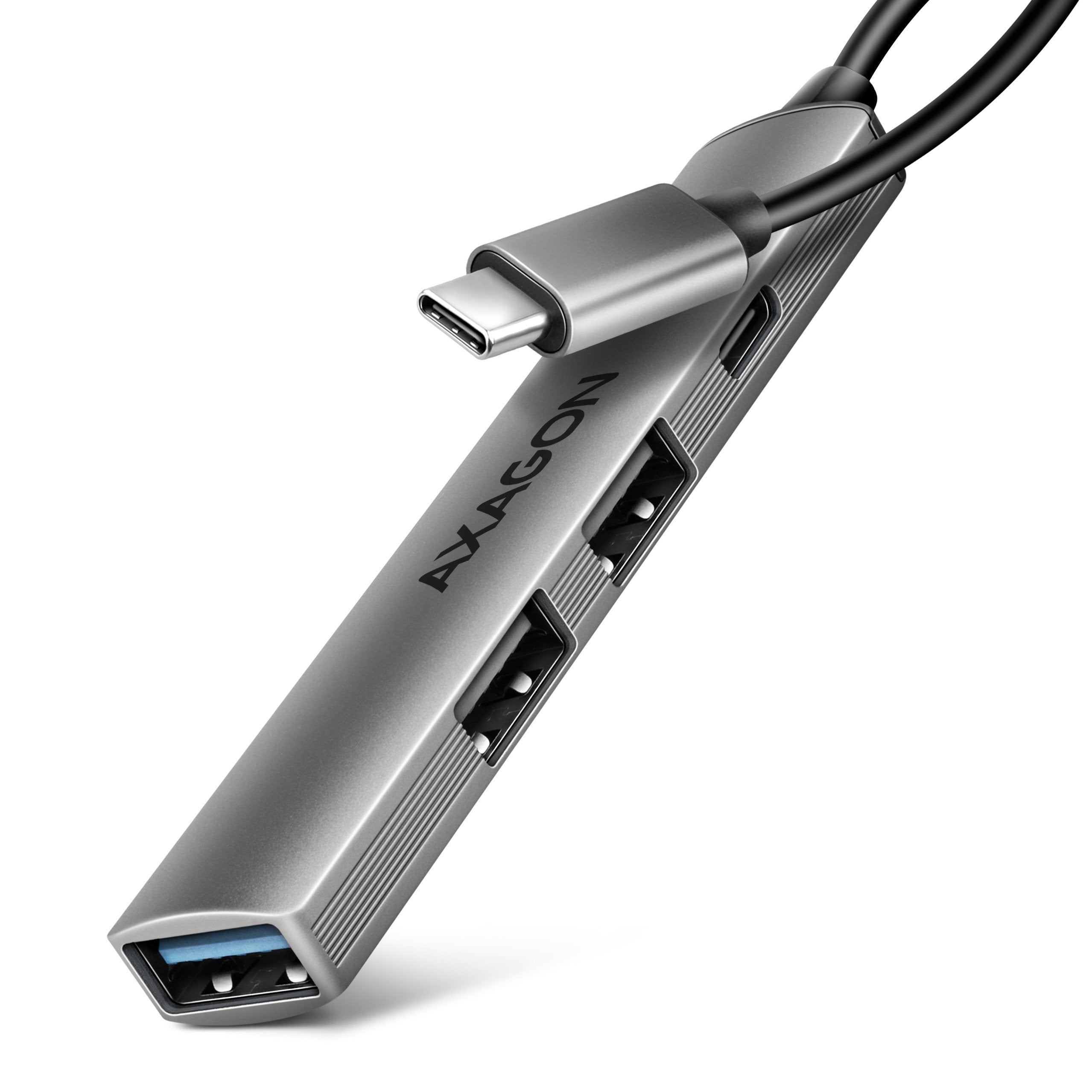 Axagon Hub Usb Hue-Stc, 4x Usb Alu Strip Hub, 1x Usb-A 5gbps, 2x Usb-A & 1x Usb-C 480mbps, Kabel Usb-C 12cm Usb 3.2 Gen 1 (3.1 Gen 1) Type-C 5 Mbit/S Gris