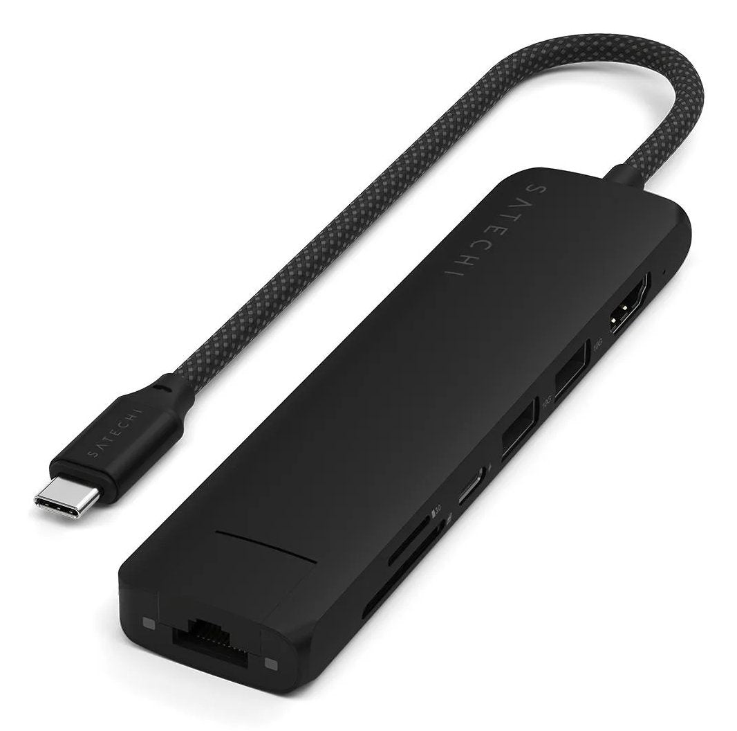Satechi 7-W-1 Usb-C Slim Multiport Adapter Ethernet (Usb-C Pd, 2x Usb-A, Hdmi 4k, Ethernet, Czytnik Kart Micro/Sd) (Negro)