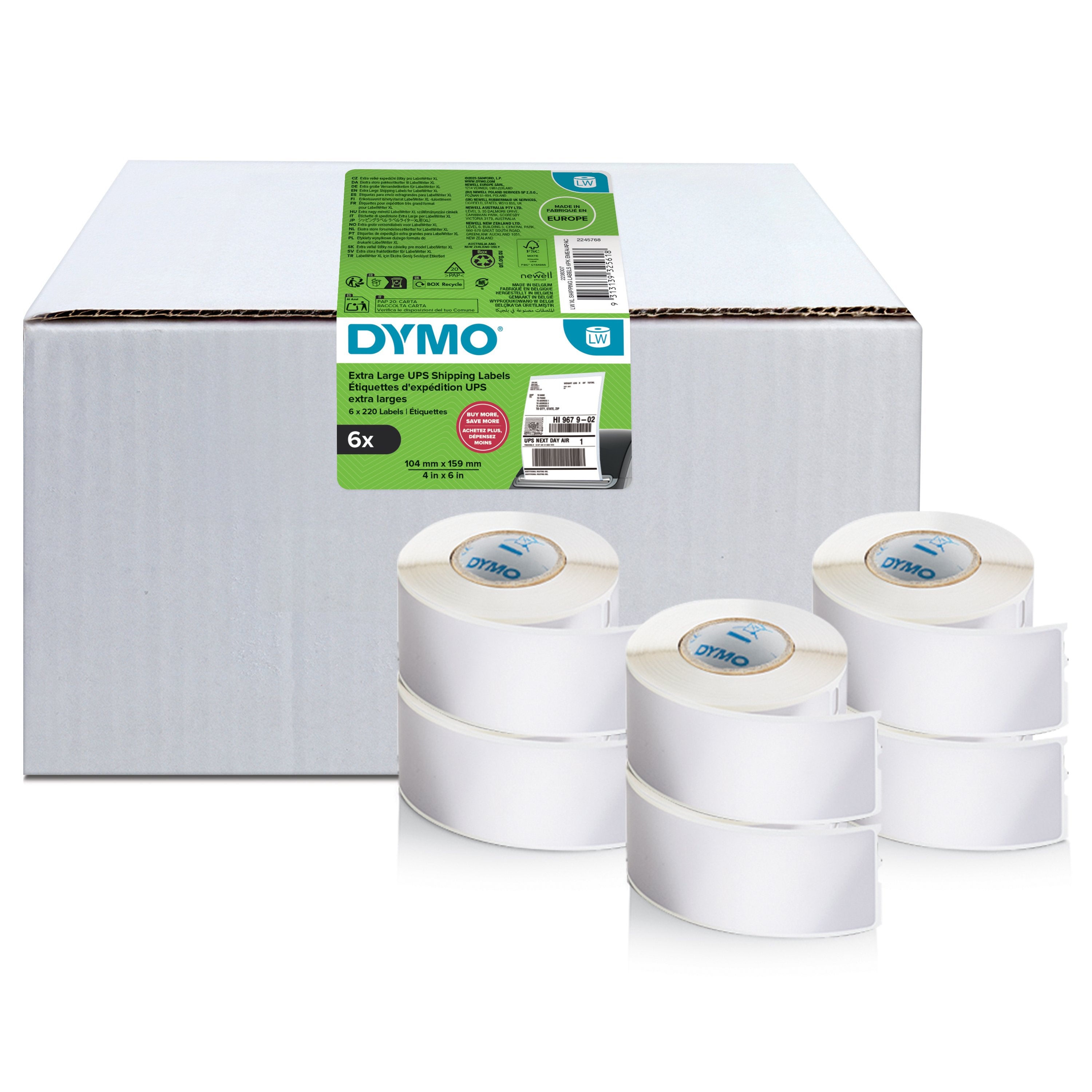 Dymo Etiketten Versand Dhl-Label 6er 102mm X 210mm 6 Rollen À 140 S W