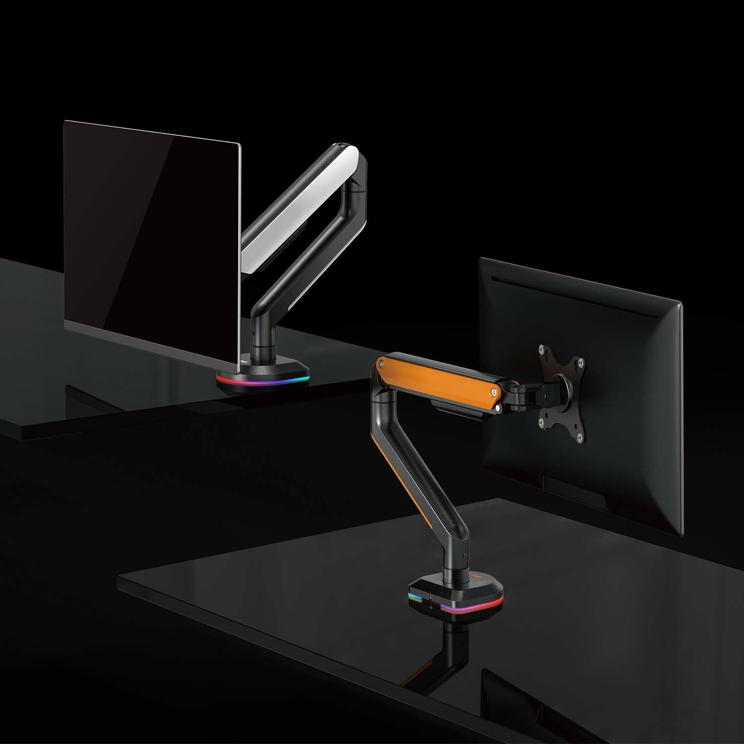 Aisens Soporte De Mesa Rgb Gaming Contrapeso Giratorio E Inclinable Para Monitor/Tv 9kg (3 Pivotes, 1 Brazo) De 17-32, Negro-Naranja