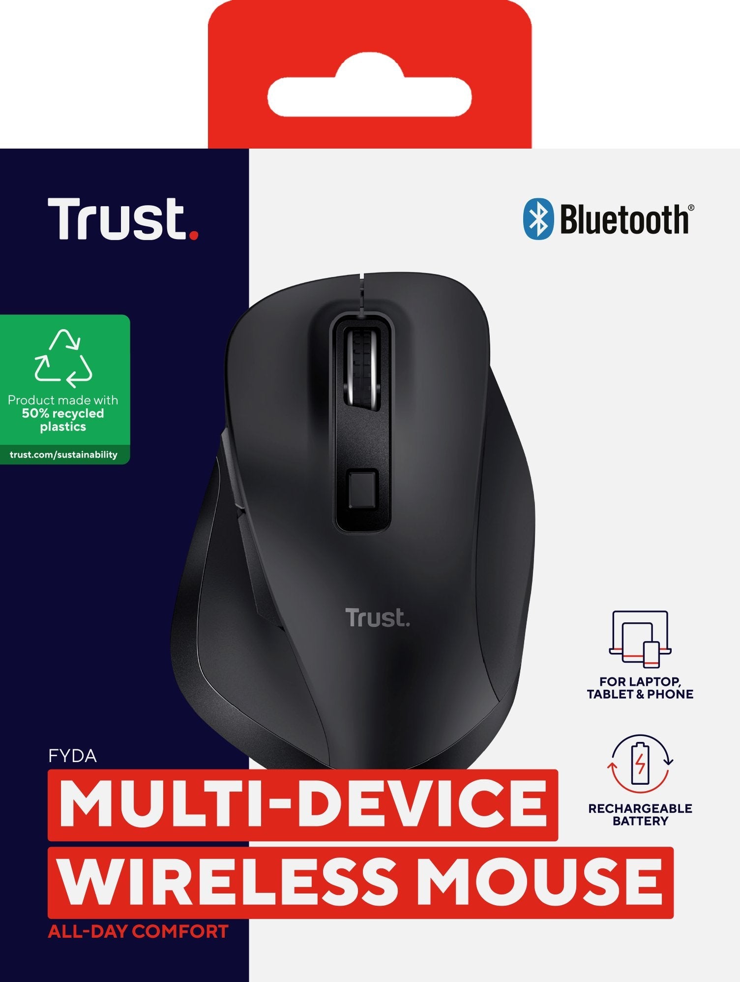 Raton Optico Fyda Wireless Multidispositivo Negro Trust <Span Data-Teams='True'>Bluetooth</Span>/ Dpi 800-2400