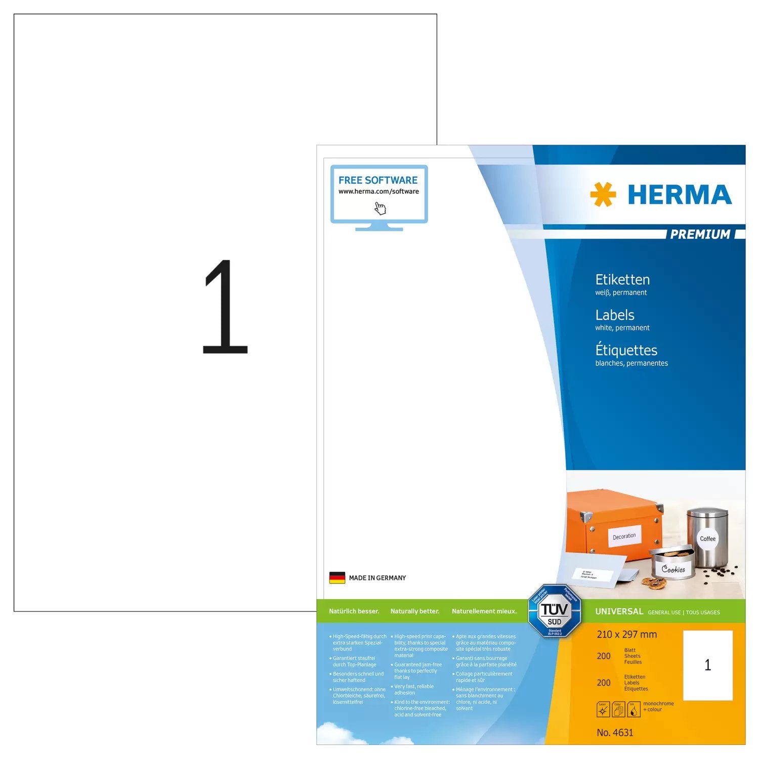 EAN 4008705046312 - HERMA 4631 etiqueta autoadhesiva Rectángulo Permanente Blanco 200 pieza(s) imagen 1