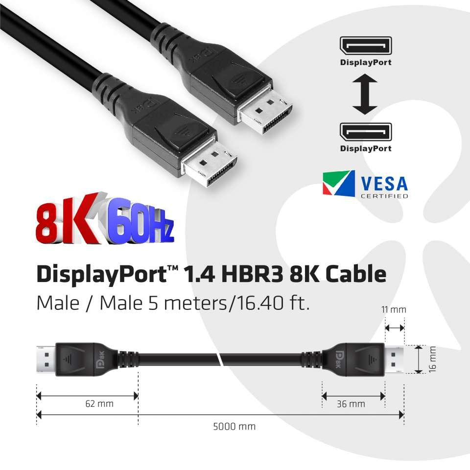 Club3d Cable Displayport 1.4 Hbr3 8k M/M 5 Metro