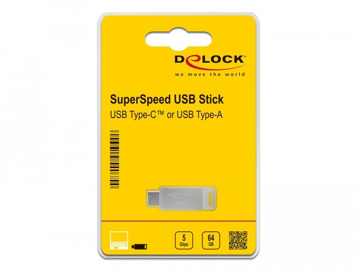 Pendrive Delock Usb 3.2 Gen 1 Usb-C  + Tipo A De 64 Gb - Carcasa De Metal