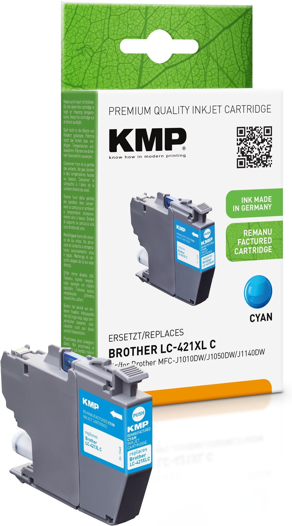 Tinta Kmp Brother Mfc-J1010dw Lc421xlc Cyan 500s. 7ml Remanufactured