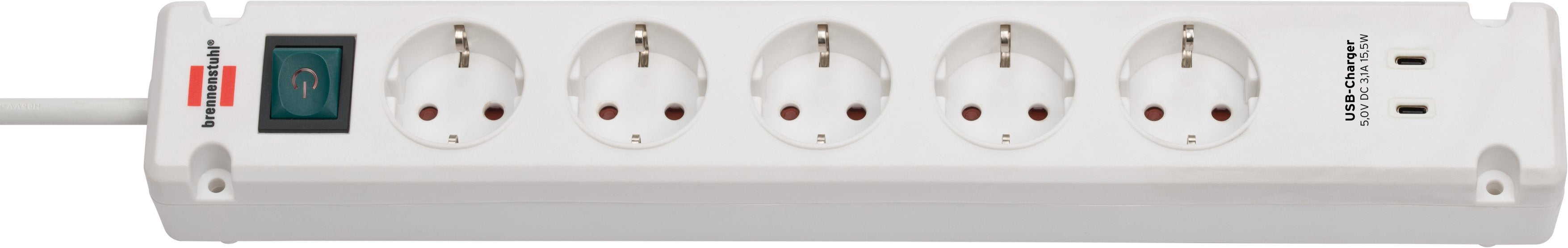 Brennenstuhl Bremounta Regleta 5 Tomas + 2x Usb-C Blanco 3m