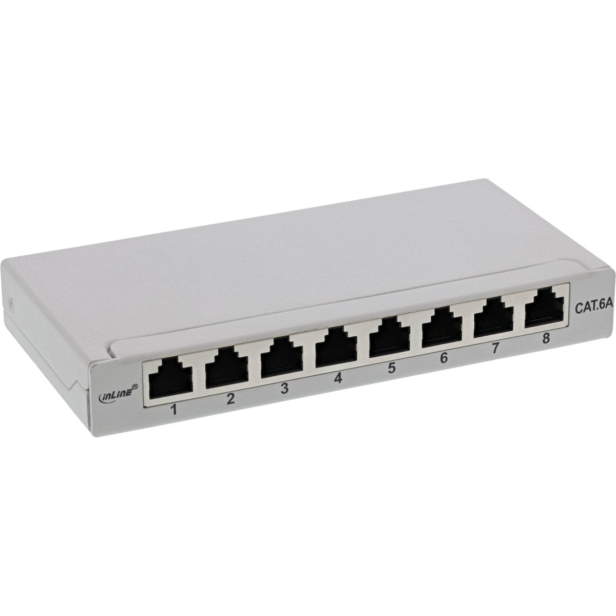 Patch Panel Inline Cat.6a 0.5u 8 Puertos, Montaje En Mesa/Pared, Gris Claro, Ral7035
