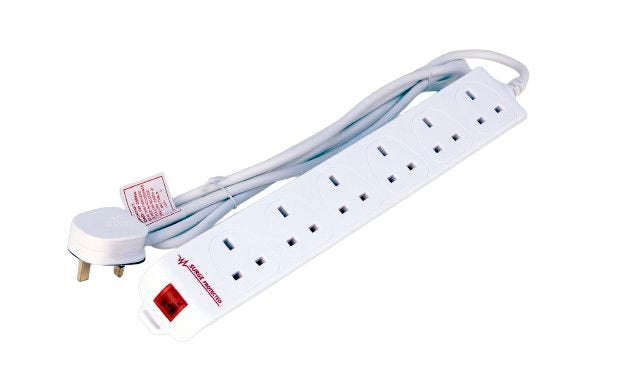 6-Way Uk Surge Protected  Power Strip 5m White 6-Way Uk