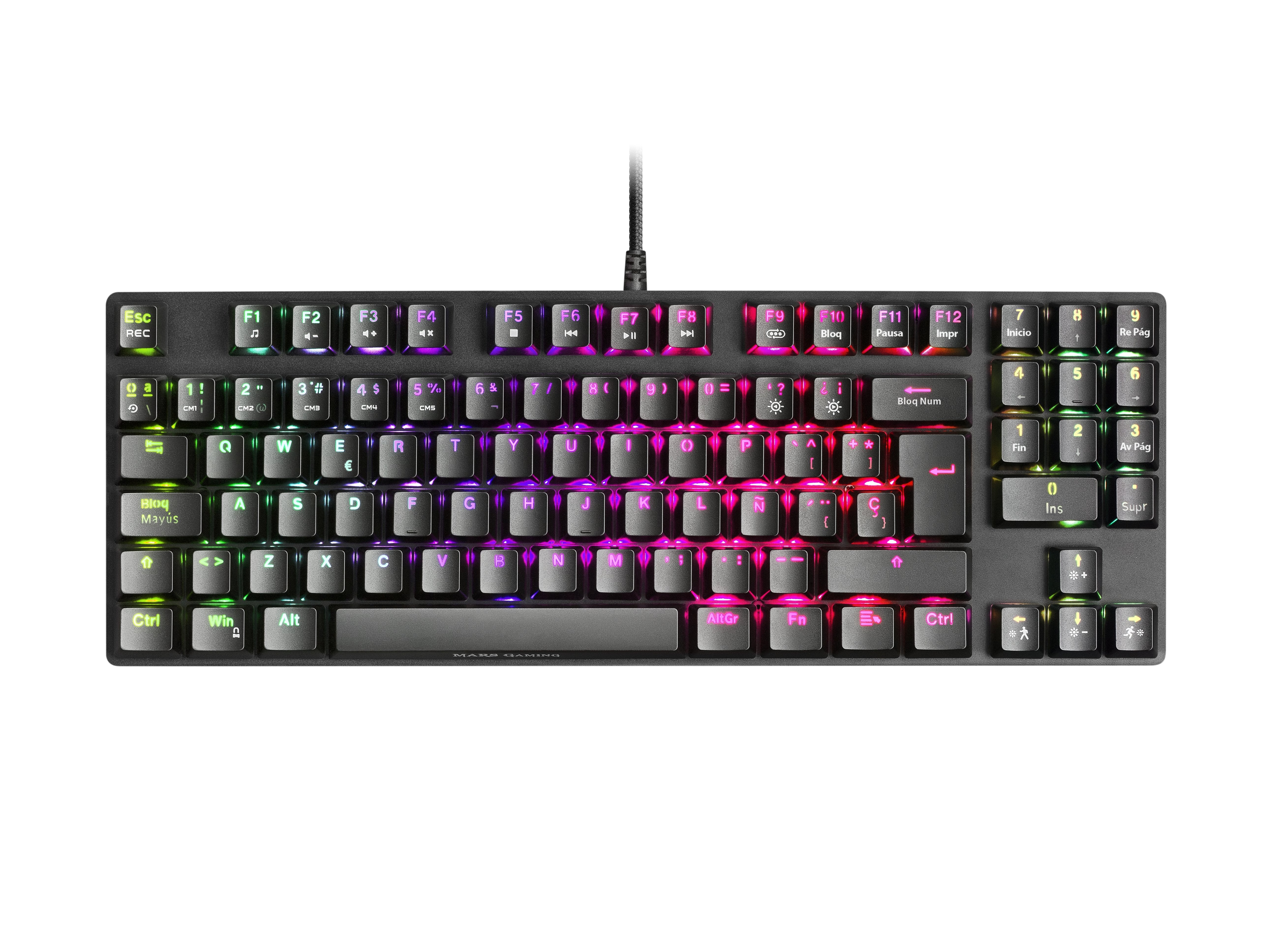 Teclado Español Mars Gaming Mkrevoprobes Negro, Gaming Rgb Mecánico, Tkl+ Num, Switch Azul